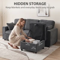 HOMCOM Modular Sectional Sofa Bed with Reversible Storage Ottoman, Pull Out Sleeper Sofa with Spring Cushion, Dark Grey(m-6)