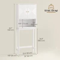 HOMCOM Over The Toilet Storage Cabinet with Adjustable Shelf, Open Shelf and Adjustable Bottom Bar, White(m-3)