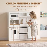 Qaba Play Kitchen, Kids Kitchen Playset with Coffee Machine, Ice Maker, Microwave, Oven, Storage, Gift for Toddlers 3+, White(m-7)