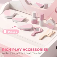 Qaba Kids Vanity Set, Makeup Table Toy with Lights, Mirror, Drawer, Accessories and Carry Handle for Girls 3-6 Years, Pink(m-5)