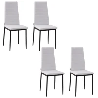 HOMCOM High Back Dining Chairs, Modern Upholstered Linen Fabric Accent Chairs with Metal Legs for Kitchen, Set of 4, White(m-9)