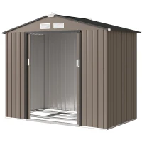 Outsunny 7' x 4' x 6' Garden Storage Shed, Outdoor Metal Tool Shed with Double Doors, Foundation and 4 Vents, Brown(m-15)