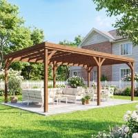 Outsunny 12' x 20' Outdoor Wooden Pergola, Grape Vine Gazebo with Concrete Anchors for Garden, Patio, Backyard, Deck, Brown(m-11)