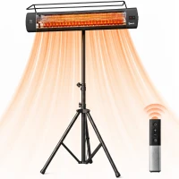 Outsunny Electric Patio Heater, 1500 W Standing IP65 Outdoor Infrared Heater with Tripod, 3 Heat Levels, 24H Timer, Black(m-11)