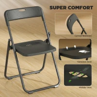 HOMCOM Folding Chairs 6 Pack, Plastic Foldable Chairs with Vent, Carry Hole and Steel Frame for Home, Office, Dining, Black(m-4)