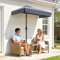 Outsunny 7.5ft Half Umbrella Semi Patio Parasol with Crank Handle, Top Vent for Garden, Balcony- NO BASE INCLUDED, Dark Blue(m-1)