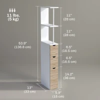 HOMCOM Tall Bathroom Storage Cabinet, Narrow Bathroom Cabinet with Drawers and Open Shelves for Small Spaces, Natural Wood(m-3)