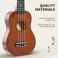 HOMCOM 21 Inch Ukulele with Birch Wood Body, 4 Nylon Strings, Smooth Finish, Lightweight Design, Brown(m-4)