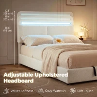 HOMCOM Queen Size Bed Frame with Charging Station, LED Lights, Adjustable Headboard, Upholstered Platform Bed Frame White(m-6)