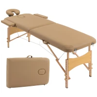 HOMCOM Height Adjustable Professional Salon Spa Facial Couch Bed, Portable Folding Massage Table, Light Brown(m-2)