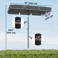 Outsunny 6.5x4ft Rectangle Patio Umbrella Aluminum Tilt Adjustable Garden Parasol Sun Shade Outdoor Canopy Grey(m-3)