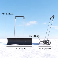 Outsunny Snow Shovel with Wheels, 37" Extra Wide Heavy Duty Aluminum Snow Pusher with Ergonomic Adjustable Handle, Angled Blade(m-3)