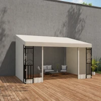 Outsunny 10' x 13' Wall Pergola, Outdoor Gazebo with 2 Curtains and 2 Nettings, UV Resistant, for Patio, Deck,  Beige(m-8)