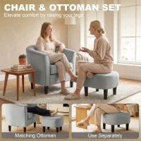 HOMCOM Accent Chair Modern Upholstered Living Room Chair with Ottoman and Pocket Spring Cushion Grey(m-4)