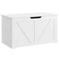 HOMCOM 31.5 Inches Storage Chest, Storage Trunk with Safety Hinge for Living Room, White Wood Grain(m-2)