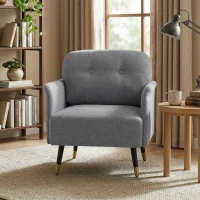 HOMCOM Accent Chair Modern Tufted with Metal Legs Upholstered Reading Armchair for Living Room Grey(m-1)