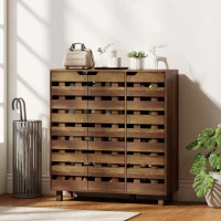 HOMCOM Shoe Cabinet, 17-20 Pairs Shoe Storage Cabinet with Hollowed-Out Doors, Distressed Brown(m-8)