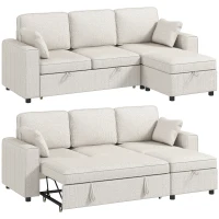 HOMCOM Modular Sectional Sofa Bed with Reversible Storage Ottoman, Pull Out Sleeper Sofa with Spring Cushion, Beige(m-13)