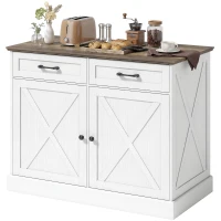 HOMCOM Kitchen Island with Sitting Space, Sideboard Cabinet with 2 Drawers and 2 Adjustable Shelves for Dining Room, White(m-2)