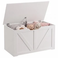 HOMCOM 31.5 Inches Storage Chest, Storage Trunk with Safety Hinge for Living Room, White Wood Grain(m-13)