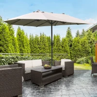 Outsunny 15' Outdoor Patio Umbrella with Twin Canopy Sunshade Steel Table Umbrella w/ Lift Crank, Cross base, Sandbag, Light Grey(m-8)