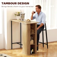 HOMCOM Tambour Bar Height Table with 3 Storage Shelves Rectangular Bar Table with Metal Frame for Kitchen Dining Room Natural(m-5)