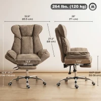 HOMCOM Big and Tall Office Chair Footrest Executive Desk Chair High Back Snowflake Velvet Reclining, Brown(m-3)