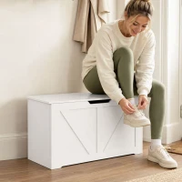 HOMCOM 31.5 Inches Storage Chest, Storage Trunk with Safety Hinge for Living Room, White Wood Grain(m-8)