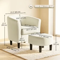 HOMCOM Accent Chair Modern Upholstered Living Room Chair with Ottoman and Pocket Spring Cushion Cream White(m-3)