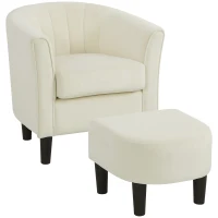 HOMCOM Accent Chair Modern Upholstered Living Room Chair with Ottoman and Pocket Spring Cushion Cream White(m-9)