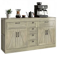 HOMCOM Sideboard Buffet Cabinet, 55" Farmhouse Kitchen Cabinet with 4 Barn Doors, 6 Drawers and 2 Adjustable Shelves, Grey(m-9)