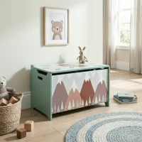 Qaba Toy Box, Kids Storage Chest with Lid, Safety Hinges and Groove Handles, Toy Storage Organizer with Mountain Pattern for Boys, Girls, Green(m-8)