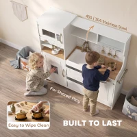 Qaba Play Kitchen, Kids Kitchen Playset with Coffee Machine, Ice Maker, Microwave, Oven, Storage, Gift for Toddlers 3+, White(m-6)