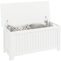 HOMCOM Large Storage Box Storage Trunk Cabinet Container with Lid and 2 Safety Hinges, White(m-9)