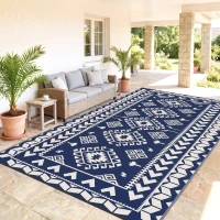 Outsunny Reversible Outdoor Rug, Waterproof Plastic Straw with Carry Bag, 9' x 18', Blue & White Rhombus Patchwork(m-9)