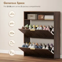 HOMCOM Shoe Cabinet with 2 Flip Drawers Narrow Shoe Storage Cabinet with Top Shelf for Entryway Hallway Coffee(m-5)