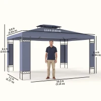 Outsunny 10' x 13' Outdoor Gazebo, Double Roof Patio Gazebo Canopy Shelter with Screen Decorate Corner Frame, Grey(m-3)