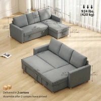 HOMCOM 83" Sofa Bed, Pull Out Sleeper L Shaped Sectional Couch with Reversible Storage Chaise, Wide and Deep Seat, Light Grey(m-3)