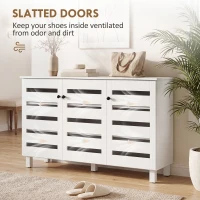 HOMCOM Shoe Cabinet with 3 Slatted Doors, 3-tier Shelving Rack Cabinet with Adjustable Shelves for 15 Pairs of Shoes, White(m-5)
