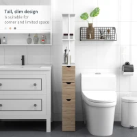 HOMCOM Tall Bathroom Storage Cabinet, Narrow Bathroom Cabinet with Drawers and Open Shelves for Small Spaces, Natural Wood(m-5)