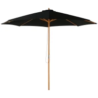 Outsunny 10' x 8' Wooden Patio Umbrella, Garden Parasol, Outdoor Sunshade Canopy with Bamboo Rib for Outdoor, Black(m-9)