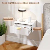 HOMCOM Modern Floating Nightstands Set of 2, Wall Mounted Bedside Tables with Wave Drawer White(m-5)