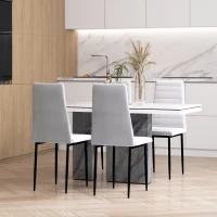 HOMCOM High Back Dining Chairs, Modern Upholstered Linen Fabric Accent Chairs with Metal Legs for Kitchen, Set of 4, White(m-1)