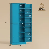 HOMCOM 65" Kitchen Cabinet, Kitchen Pantry Cabinet with 4 Doors and 16 Door Shelves for Dining Room, Blue(m-3)