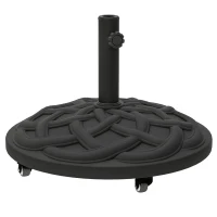 Outsunny Round Patio Umbrella Base with Wheels, 44 lbs Resin Umbrella Stand Base, 1.3"/1.5"/1.9" Umbrella Poles Black(m-9)