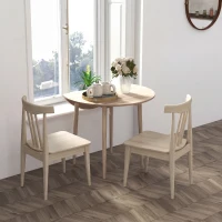 HOMCOM Folding Dining Table, Round Drop Leaf Kitchen Table for Small Spaces with Wood Legs, Oak Color(m-10)