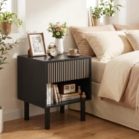 HOMCOM Modern Bedside Table with Drawer and Open Shelf, Sofa Side Table for Bedroom Living Room, Black(m-8)