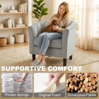 HOMCOM Accent Chair Modern Upholstered Living Room Chair with Ottoman and Pocket Spring Cushion Grey(m-5)