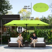 Outsunny 15ft Double-sided Patio Umbrella with Twin Canopy, Extra Large Outdoor Parasol with Crank for Pool, Deck, Market, Green(m-3)