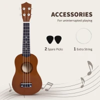 HOMCOM 21 Inch Ukulele with Birch Wood Body, 4 Nylon Strings, Smooth Finish, Lightweight Design, Brown(m-6)